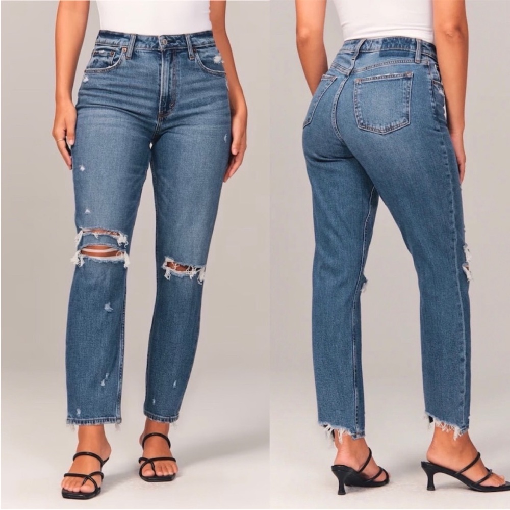 Abercrombie and Fitch Curve Love Mom High Rise 26 XS Medium Ripped Jeans